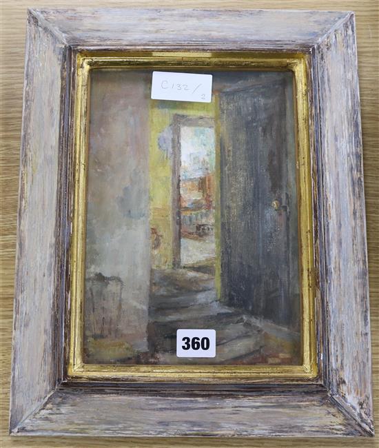 Sir Edmund Fairfax-Lucy, oil on board, Interior with damp walls, Ireland, October 91 verso, signed, dated and titled, 25 x 17.5cm